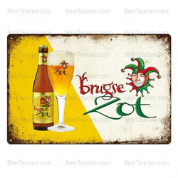 Brugse Zot Bottle and Glass Vintage Look Metal Beer Sign