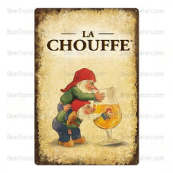 Gnomes Drinking La Chouffe Vintage Look Metal Beer Sign