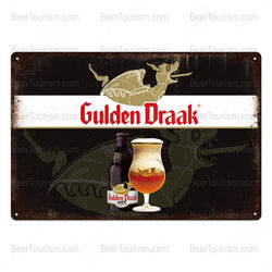 Gulden Draak Bottle and Glass Vintage Look Metal Beer Sign