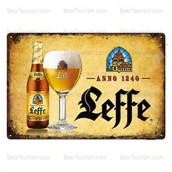 Leffe Bottle and Glass Vintage Look Metal Beer Sign