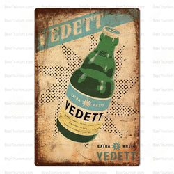 Vedett Extra White Vintage Look Metal Beer Sign
